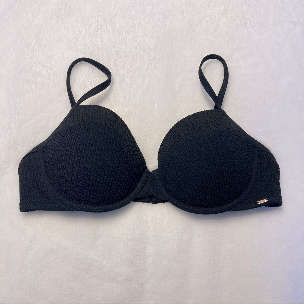 Victoria’s Secret PINK XL Black Crinkle Ribbed Bikini Swim Top Swimsuit Padded